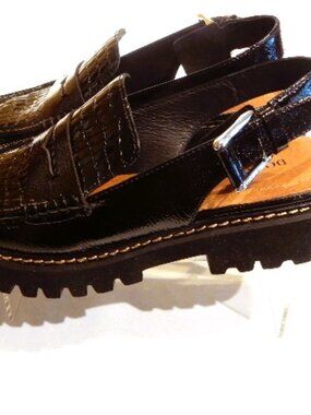 Donald J Pliner Halie Black Patent Slingback Lug Sole Loafers in 6.5M